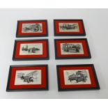 A set of six sterling silver plaques including 'The School Run by Trolleybus', 'Travelling on the