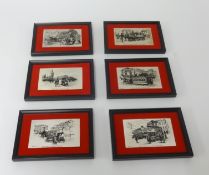 A set of six sterling silver plaques including 'The School Run by Trolleybus', 'Travelling on the