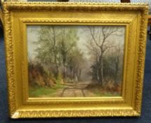 Arthur Bevan Collier (1832 - 1908), oil on canvas 'Spring in the Wood' in gilt frame, 29cm x 38cm