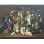 J.Pridilla (Spanish) signed oil on canvas still life 'Grapes' (with damage), 59cm x 74cm.