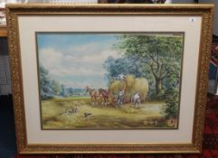 Stan. K. Mitchell (Plymouth Artist) watercolour, signed, 'Harvest Scene', 55cm x 77cm.