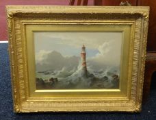 William Gibbons (act 1858-1892) a pair, oil on panel 'Eddystone Lighthouse, Plymouth' and 'Stormy