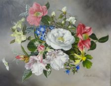 John Lancaster 1978, oil on canvas, signed, 'Flowers', 30cm x 37cm.