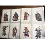 A group of eight Chinese rice paper paintings depicting warriors, dignitaries and musicians, mixed