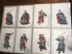 A group of eight Chinese rice paper paintings depicting warriors, dignitaries and musicians, mixed