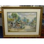 Stan. K. Mitchell (Plymouth Artist) watercolour, signed, 'Farrer with Horses in a Village with