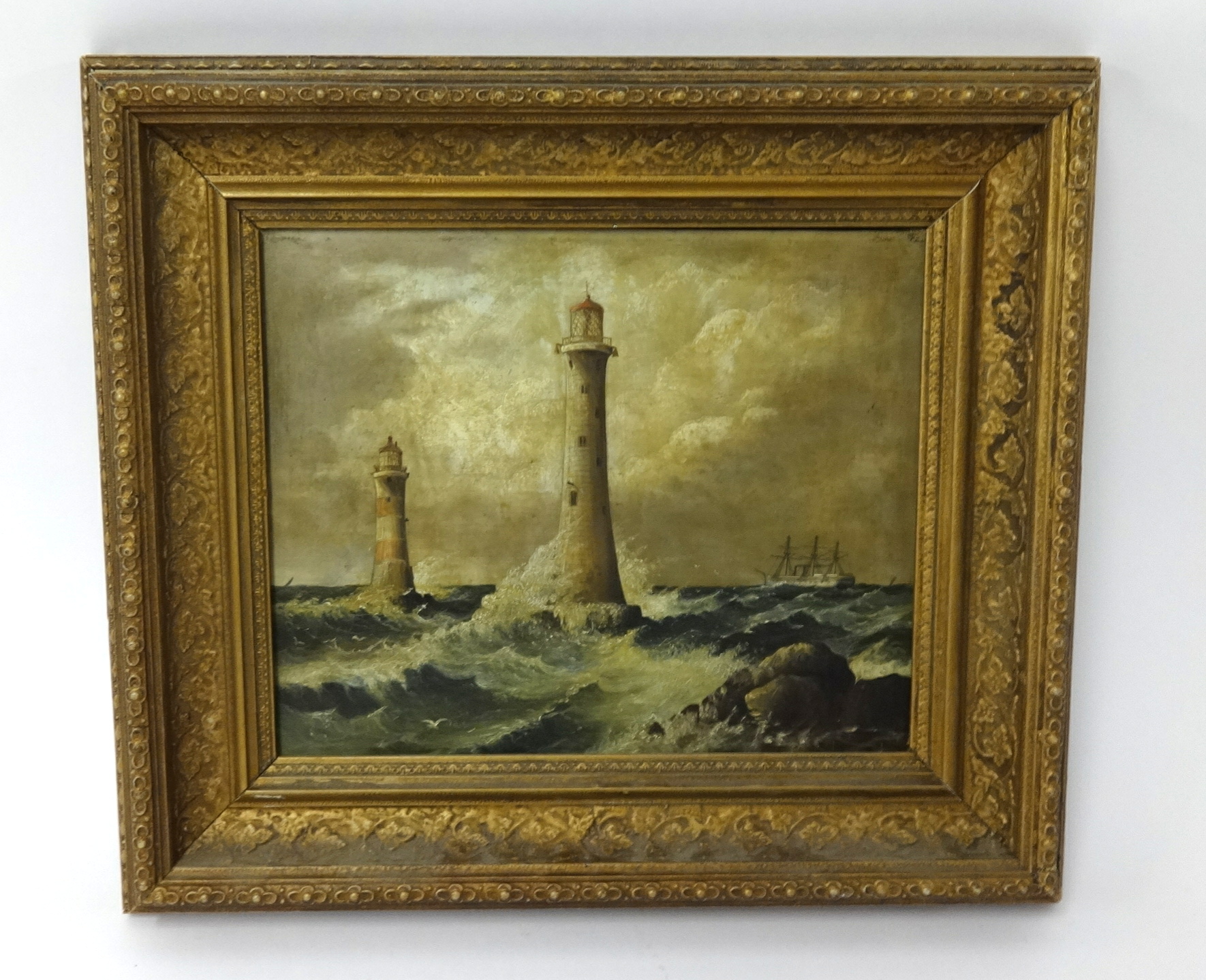 William Gibbons (act 1858-1892) attributed, 'Smeaton's Tower and Eddystone Lighthouse', oil on