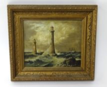 William Gibbons (act 1858-1892) attributed, 'Smeaton's Tower and Eddystone Lighthouse', oil on