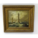 William Gibbons (act 1858-1892) attributed, 'Smeaton's Tower and Eddystone Lighthouse', oil on