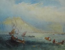 School of J.M.W.Turner RA, watercolour, 'Shipping off Dover', 18cm x 23cm.