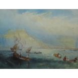 School of J.M.W.Turner RA, watercolour, 'Shipping off Dover', 18cm x 23cm.