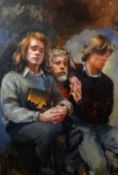 Robert Lenkiewicz (1941-2002), oil on canvas, 'Self Portrait with Reuben and Wolfe', Project 17