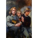 Robert Lenkiewicz (1941-2002), oil on canvas, 'Self Portrait with Reuben and Wolfe', Project 17