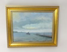 Jack Russell MBE (International cricketer) original oil on canvas 'The Ferry, Knott End on