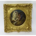 After W.Herring, oil on canvas 'Study of two Horses and a Bird', in ornate gilt frame, image 28cm