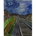Bob Dylan, The Drawn Blank Series, 'Train Tracks-Blue', giclee signed by Bob Dylan released 2010