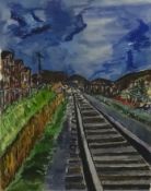 Bob Dylan, The Drawn Blank Series, 'Train Tracks-Blue', giclee signed by Bob Dylan released 2010