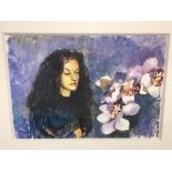 Robert Lenkiewicz (1941-2002) original watercolour 'Anna with Orchids' titled and signed in the