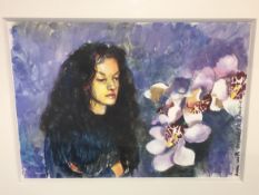 Robert Lenkiewicz (1941-2002) original watercolour 'Anna with Orchids' titled and signed in the