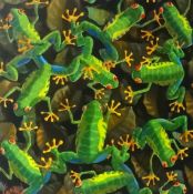 Lee Woods, acrylic on wrap around canvas, dated 2008 'Tree Frogs', 60cm x 60cm (Provenance