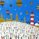 Brian Pollard, ABNA (Association of British Naïve Artists) acrylic on board 'Snow on the Hoe',