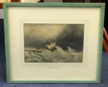 Monogrammed watercolour, 'Boats in a Stormy Sea', the mount marked 'Clarkson Stanfield RA', (C.