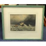 Monogrammed watercolour, 'Boats in a Stormy Sea', the mount marked 'Clarkson Stanfield RA', (C.