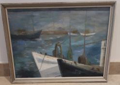 A R Benzie 'Blue Harbour scene'. oil on canvas