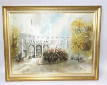 Ben Maile (1922-2017) oil on canvas 'Blues and Royals at Admiralty Arch', 96cm x 121cm, signed,