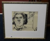 Robert Lenkiewicz (1941-2002), early pen and ink drawing 'Self Portrait', probably circa late 1950's