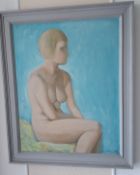 Harold Perret RA 1969, 'Sitting nude', acrylic on board, 60cm x 76cm