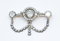 A fine antique diamond trefoil bar brooch, the centre cluster formation with a centre oval cushion