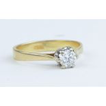 An 18ct diamond single stone engagement ring, approx 0.30/0.40cts, size L.