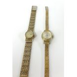 Two ladies 9ct gold wristwatches, total weight 37.8gms.