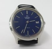 Omega, a gents quartz De Ville with date and blue dial wristwatch.