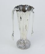 A silver spill vase, marked 'J.R.Ltd' with decorative base, a/f, together with two pairs of sugar