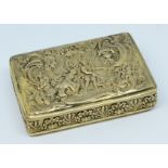 A Georgian silver and gilt snuff box of rectangular form, the cover decorated with a scene of