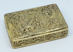 A Georgian silver and gilt snuff box of rectangular form, the cover decorated with a scene of