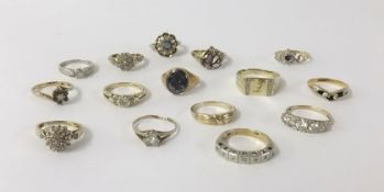 Fifteen 9ct gold dress rings, approx 38gms.