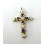 A 14ct amethyst and pearl cross approx 3.6gms.