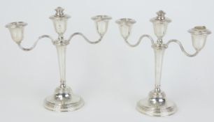 A pair Geo V silver candelabra, marked 'Page Keen & Page Plymouth', with inscription, overall weight