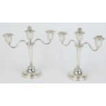 A pair Geo V silver candelabra, marked 'Page Keen & Page Plymouth', with inscription, overall weight