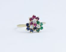 A 14ct multi stone cluster ring, marked '585', size N.