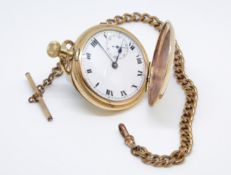 A gold plated full hunter pocket watch by Ludington, USA, with keyless movement and guard chain.
