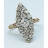 An good 18ct diamond marquise ring, size O.