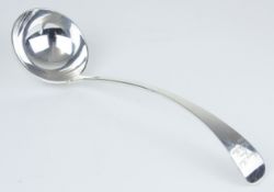 A Geo V silver ladle marked 'GJGF', approx 9oz, with inscription.