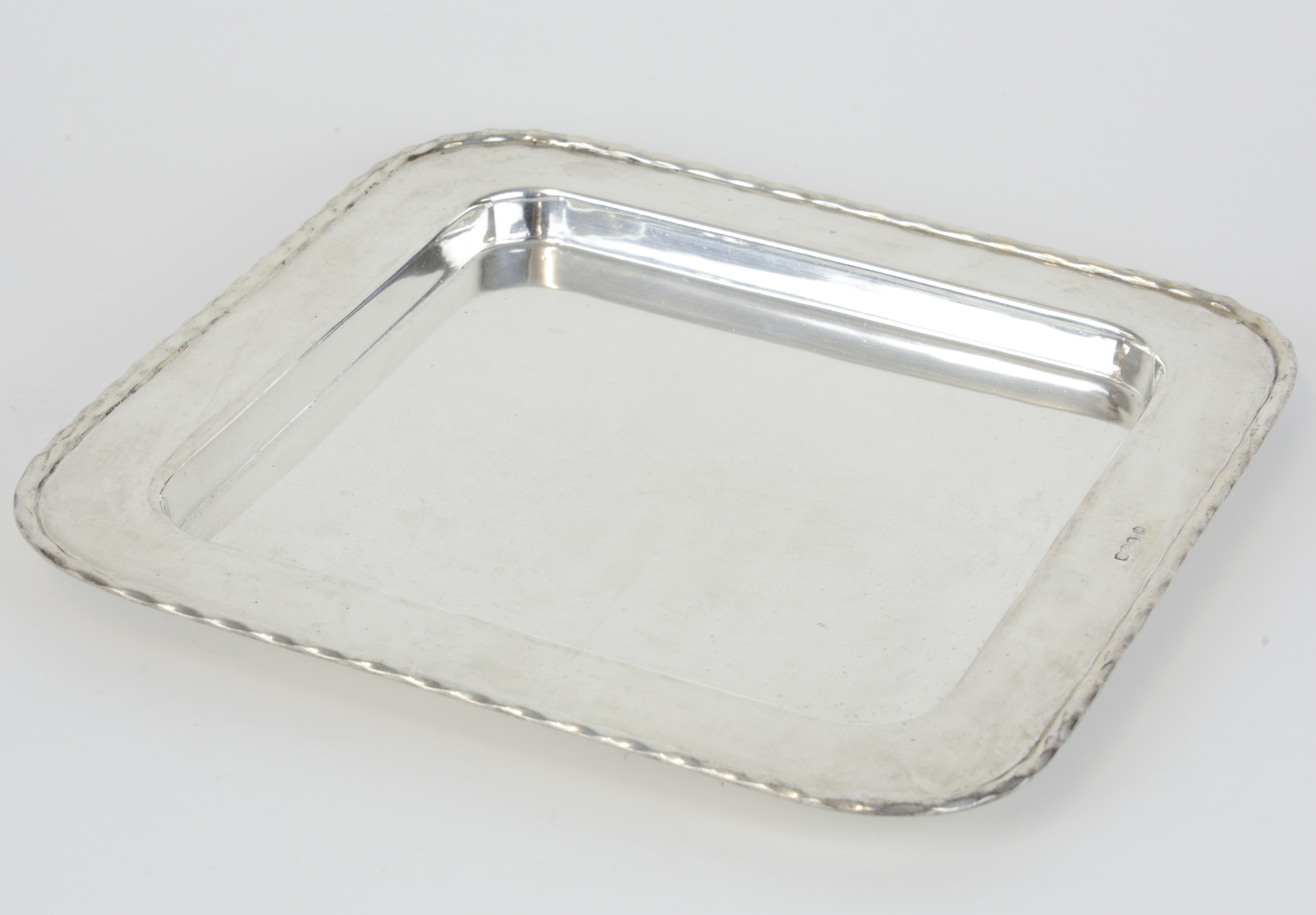 A Geo V square tray marked 'JD,WD', approx 20.10oz, 26cm x 26cm.