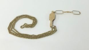 A 9ct gold chain, approx 21gms and a pair of gold lunettes.
