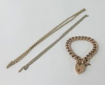 A 9ct curb link bracelet and other 9ct necklaces, approx 42gms.