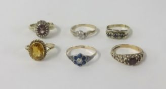 Six 9ct dress rings, approx 16gms.